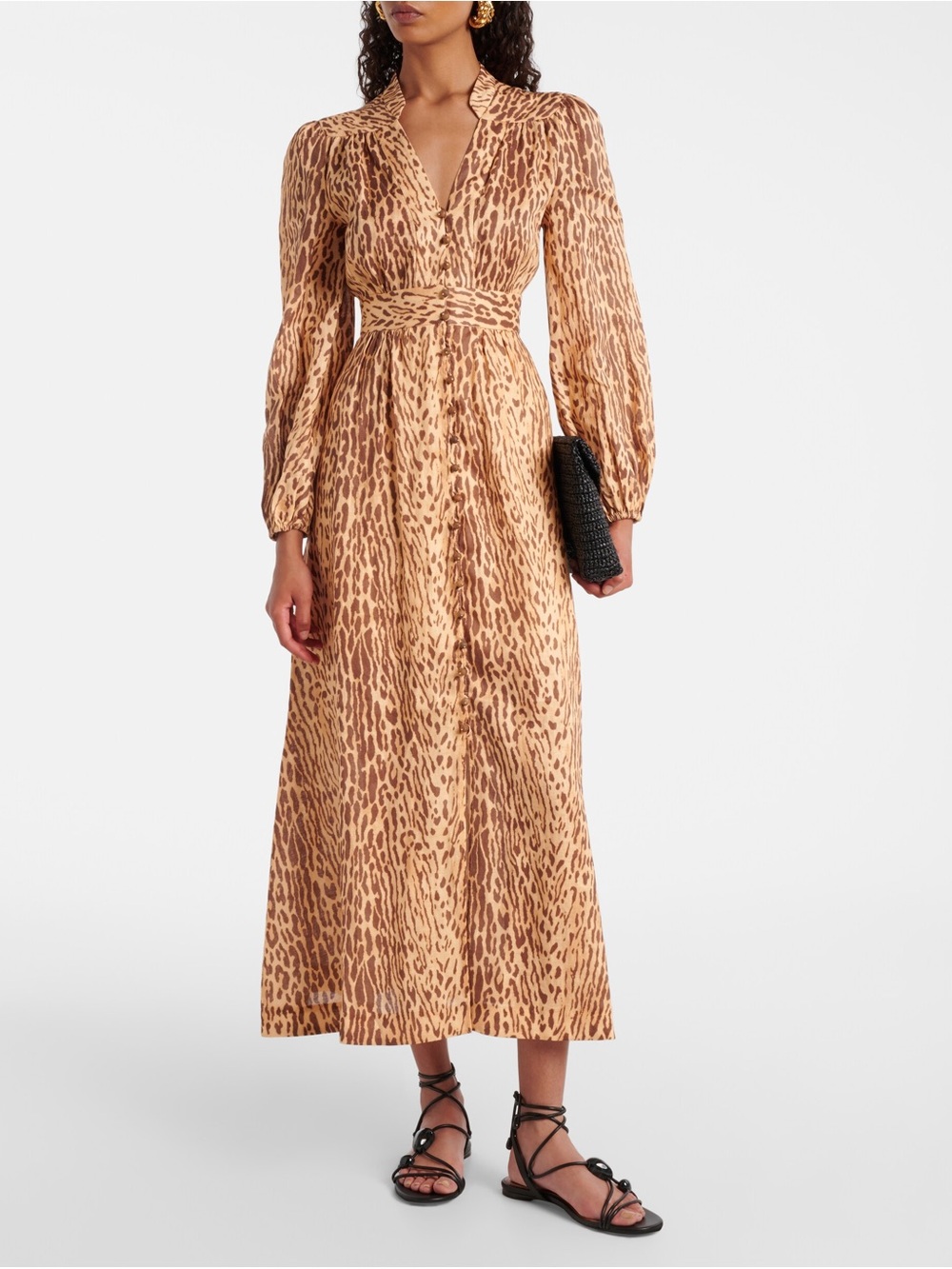 ZIMMERMANN Cascadian leopard-print linen midi dress, Size 0 US4, $1,185
